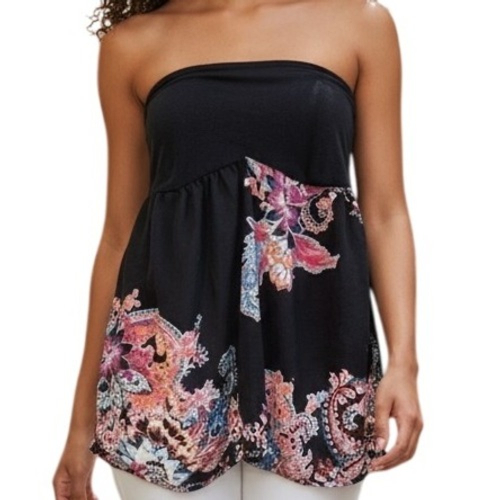 EXPRESS Black Floral Strapless Fit and Flare Tube Top NWOT Size Small Petite